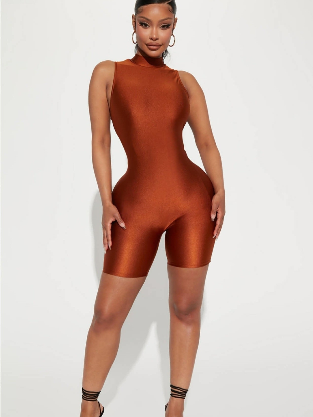 Fashion Nova Copper High-Neck Sleeveless Romper